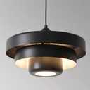 Modern Tiered Metal Pendant Light, Adjustable Height Ceiling Light Fixture, All-Metal Construction, Mid-Century Pendant Lighting for Kitchen Island Dining Room Living Room Hallway(Matte Black)