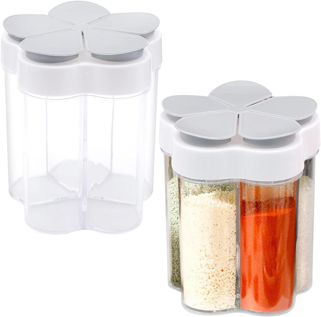 2 PCS Travel Spice Jars, 5-in-1 Seasoning Containers, Clear Plastic Condiment Bottle for Camping, Hiking, BBQ, Picnic