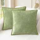 CaliTime Throw Pillow Covers Decorative 16 X 16 Inches Pack of 2 Cotton Thread Stitching Edges Solid Dyed Soft Chenille Cushion Cases for Couch Sofa Bed Living Room Farmhouse Sage Green