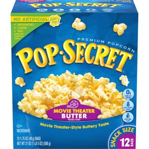 Pop Secret Microwave Popcorn, Movie Theater Butter Flavor, 1.75 Oz Snack Bags, (Pack of 12) (EXP 01/17/27)