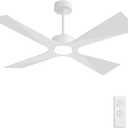 WINGBO 54" Wet Rated Outdoor Ceiling Fan with Lights, 4 ABS Plastic Blades, Reversible DC Motor, 6-Speed Remote Control, 3 CCT, Waterproof Ceiling Fan for Patio Porch Gazebo Garage, Gloss White