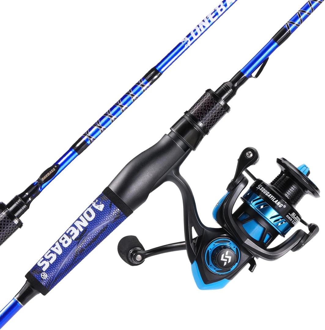 One Bass Fishing Rod and Reel Combo, IM7 Graphite 2 Pc Blank Baitcasting Combo, Spinning Rod with SuperPolymer Handle, 6'0"Medium-Fast with 1000 Reel