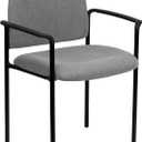 Flash Furniture Tiffany Comfort Gray Fabric Stackable Steel Side Reception Chair with Arms
