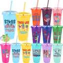 Skylety 12 pcs 4th of July Plastic Cups 24 oz Patriotic Tumbler Lids Straws Memorial Day Party Favors Independence Day Party Decoration Supplies, Light Color