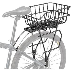 CXWXC Rear Bike Rack with Basket - Bike Cargo Rack for Disc Brake/Non-Disc Brake Mount - Bicycle Pannier Rack, Touring Carrier Rack fit 26-29 and 700c