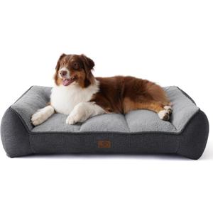 Bedsure Orthopedic Dog Beds Large Medium Sized Dog - Extra Thick Supportive Medium Dogs Bed with Waterproof Washable Cover, Comfort Pet Bed Sofa with Soft Plush Sherpa and Nonskid Bottom, Grey, 35"