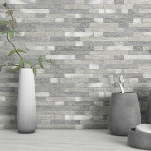 MOFIT 3D Stone Brick Backsplash Tile for Kitchen Peel and Stick Self-Adhesive Wall Tile,Marble Linear Mosaic Tiles Stickers Bathroom Wall Panels Fireplace Vanity (Gray,10sheets)