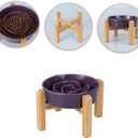 Elevated Slow Feeder Dog Bowl - Ceramic Maze Food Dish with Bamboo Stand - Raised Feeding Bowl for Fast Eaters - Ideal for Small and Medium Dogs - Purple - 6.7 inch (1.25 CUP)
