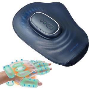Portable Hand and Wrist Massager with Heat and Compression, 3 Modes, 3 Intensities and 3 Temps (100F116F), for Palm & Fingers, Rechargeable, Home, Office, Travel (Blue)