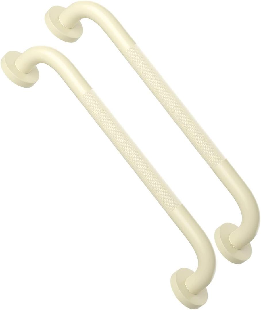 16 Inch Anti Slip Shower Grab Bar Handle Beige White, ZUEXT Stainless Steel Bathroom Grab Bar, Knurled Bathroom Balance Bar, Safety Hand Rail Support, Handicap Elderly Injury Senior Assist Bath Handle