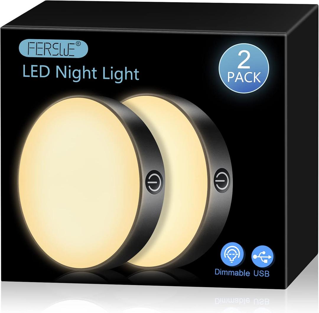 Ferswe Dimmable Touch Light, 3000K Rechargeable Touch Lights Stick on, Closet Light with 1000mAh Large Battery, LED Night Light for Closet, Counter, Kitchen, Bedroom and Wall(2 Pack)