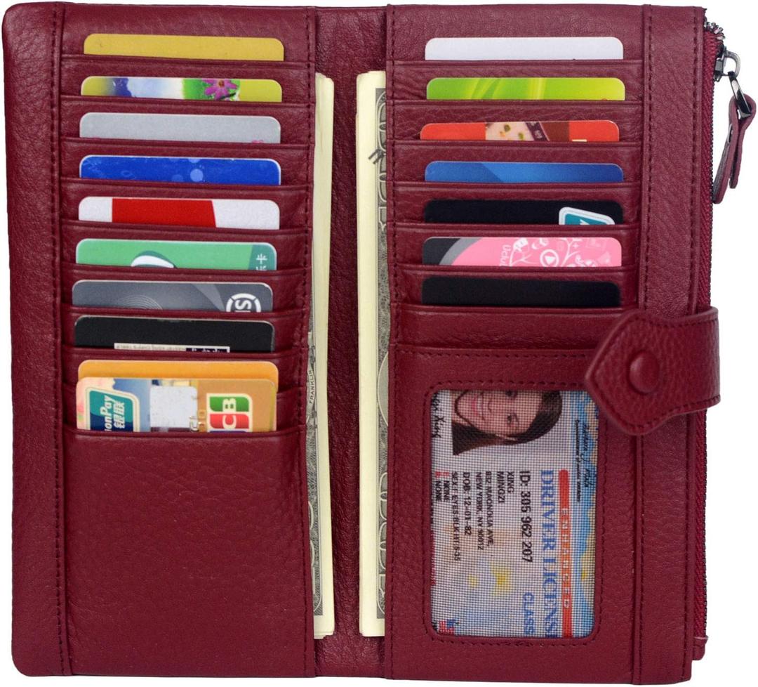 Bveyzi Women Soft Leather RFID Blocking Bifold Slim Wallets Ladies Credit Card Holder Double Zipper Pocket | Soft, RFID Blocking, Bifold, Slim, Credit Card Holder, Double Zipper Pocket