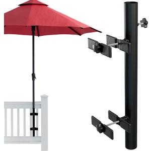 Patio Umbrella Holder Easy Installation - Space Saving Umbrella Holder Design - Outdoor Umbrella Base and Mount - Attaches to Railing Maximizing Outdoor Patio Space and Shade, Black