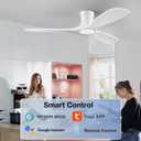 52”Smart Low Profile Ceiling Fans with Lights Remote,Quiet DC Motor,Outdoor Indoor Flush Mount Ceiling Fan,Control with WIFI Alexa App,Dimmable,6-speed,3 White Wood blades,for Modern Bedroom Patio