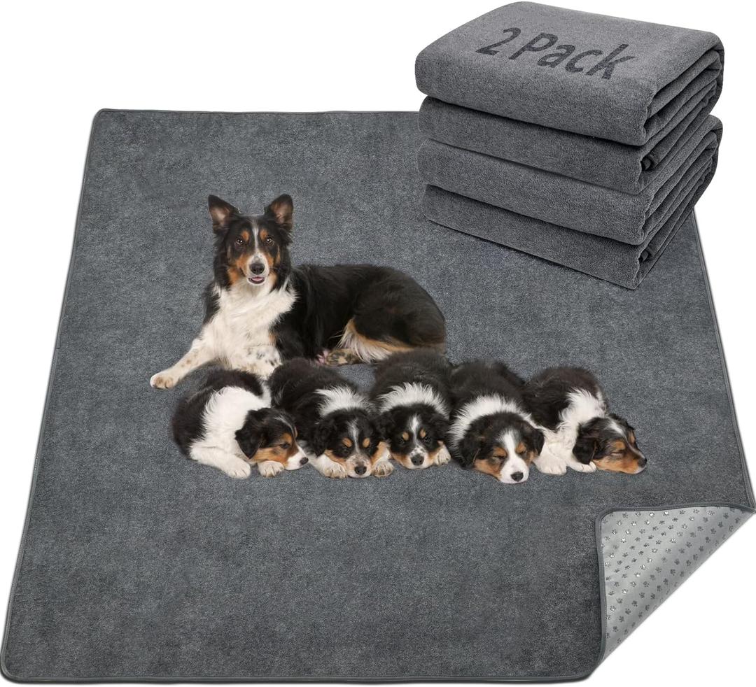 LOOBANI 2 Packs Extra Large Reusable Dog Mat for Floor, Non-Slip Washable Pee Pad for Dogs, Fast Absorbent Pet Whelping Pads, Puppy Playpen Mat for Incontinence, Housebreak, Crate, 48x48in, Gray