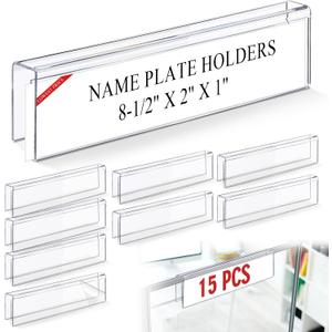 Kathfly 15 Pack Clear Acrylic Cubicle Name Plate Holders for Office, 8.5" Wide x 2" High x 1" Deep, Glass Wall Name Plate Holder Plastic Sign Tag Display Stand for Office Table Business Conference