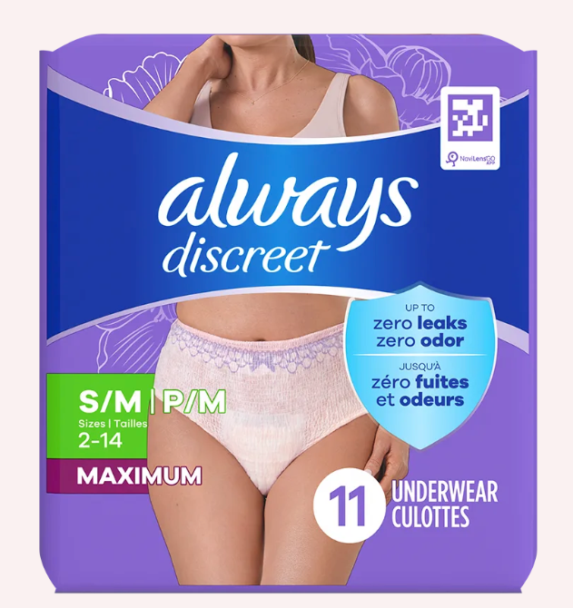 Always Discreet Boutique Incontinence and Postpartum Underwear for Women, Maximum Protection, S/M, Rosy, 12 Count x 4 Packs (48 Count Total) (Packaging May Vary)