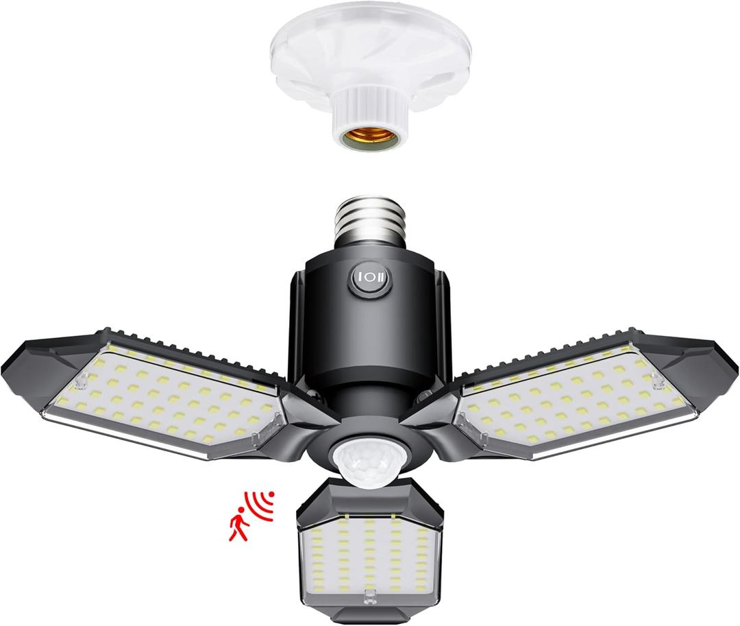 Motion Sensor Garage Light, 80W Motion Activated LED Shop Light for Stairway, Workshop, Basement (1Pack) (Screw in)