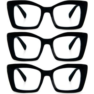 REAVEE Oversized Square Reading Glasses Oprah Style for Women, Blue Light Blocking Large Frame Computer Readers Spring Hinge (Black)