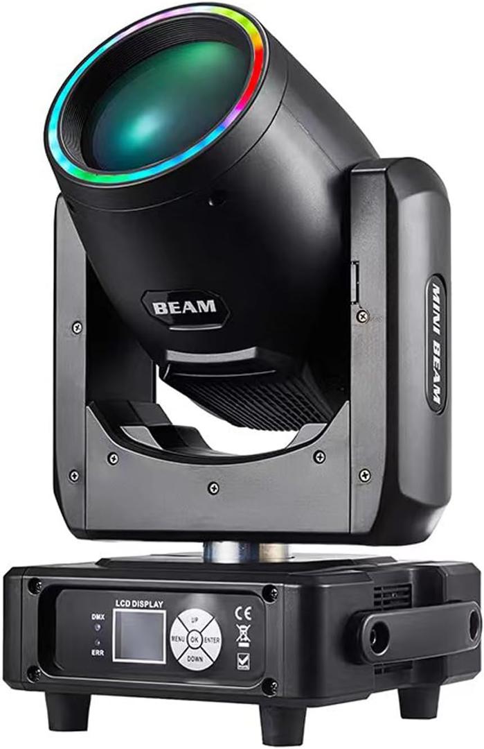 JUNMAN Mini 230W 7R Beam Moving Head Light DJ Disco Stage Lights 48 Prism with Led Strip and Rainbow Effect