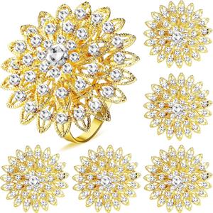 Geiserailie 80 Pcs Gold Flower Napkin Rings Alloy Floral Crystal Rhinestone Bling Holiday Shiny Napkins Rings Holders for Wedding Easter Birthday Dinner Party Table Home Decoration Favor