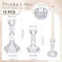 12 Pack Glass Candlestick Holders Set 4.3/6.1'' Taper Stripe Candle Holder Bulk Floral Shape Crystal Decorative Candle Stand Centerpiece for Table Wedding Dining (Clear)
