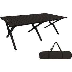 Folding Camping Table, Roll-Up Folding Table with Carry Bag, Portable Aluminum Picnic Table, Low Height Beach Table for Outdoor Use, Travel, BBQ & Hiking, Easy Assembly (Black)