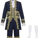 CAMDOM Mens Victorian Costume Suit Medieval Rococo Court Style Prince Cosplay Outfit Set Cosplay Fancy Dress (X-Large, Blue)