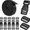 Buckles and Straps Set 1": 5 Yards of Thick Nylon Webbing,Heavy Duty Adjustable Quick Side Release Plastic Buckles (3/4" Combo Set)