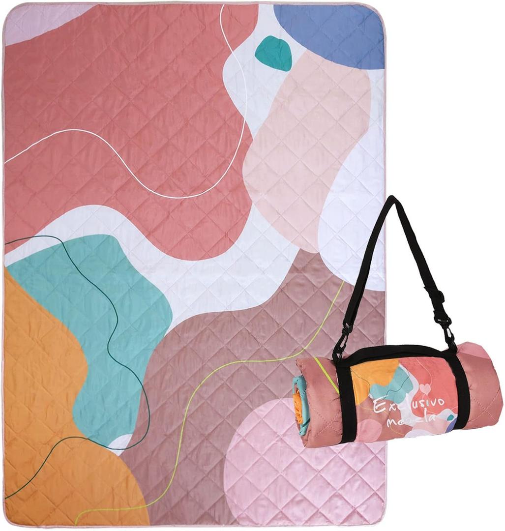 Exclusivo Mezcla Waterproof Picnic Blanket 60x80 Inches Large Multicolor Floral Polyester Sandproof Modern Camping Blanket (Abstract Pink)