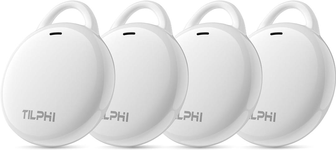 Air Tracker Tags-4 Pack: Bluetooth Tracker Works with Apple Find My (iOS Only), Key Tags and Smart Tag Locator for Luggage, Backpack, Suitcases, Pets, Replaceable Battery(White)