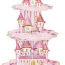 Zopeal 3 Tier Watercolor Princess Birthday Cupcake Stand Party Decorations Floral Princess Cupcake Holder Pink Flowers Dessert Tower for Girls Birthday Princess Theme Baby Shower Party Supplies