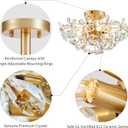 WUZUPS Crystal Chandelier Flushmount Ceiling Light Modern Lighting Fixture for Bedroom Hallway Bar Kitchen Bathroom, H 8.9" x W 17.7", Gold, E12 Base