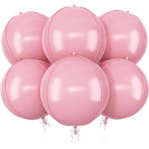 6Pcs Baby Pink Round Foil Balloons, 22inch Large 4D Helium Light Pink Mylar Balloon, Pastel Pink Foil Balloon for Princess Birthday Baby Shower Wedding Anniversary Valentine's Day Party Decoration