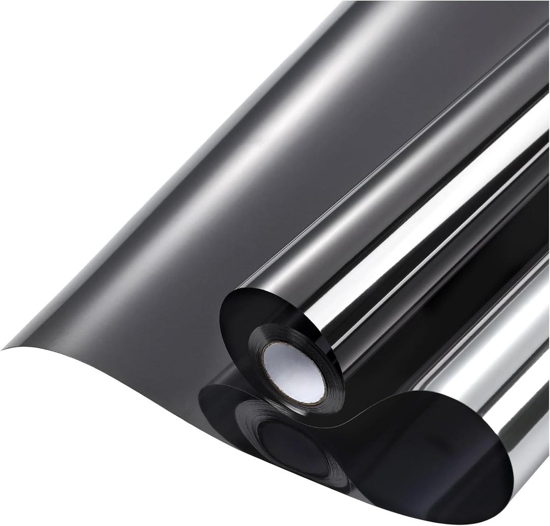 rabbitgoo Tulip Stained Glass Window Film (35.4" x 78.7") And Black Silver One-Way Window Privacy Tint (35.4" x 78.7")