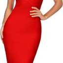 Shoulder Strap Sleeveless Fishtail Midi Bandage Dress for Women Bodycon Club Party Evening Dresses, XL