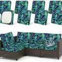 8 Pack Outdoor Cushion Covers Water Resistant High Stretch Fit Patio Cushion Covers 180g Couch Seat Slipcovers Machine Washable Pet & Kids Friendly Home Refresh 20-27 Inch, Palm Leaves