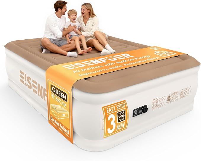 Air Mattress Queen with Built-in Pump, 18"Raised Blow Up Mattress
35% Thicker PVC Air Bed, Reinforced I-Beam Construction, 3-Min Inflate, Better Air Retention, 3-Yr Support, Sleepover, Guest