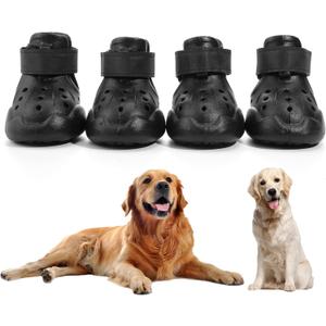 Dog Shoes, Dog Sandals for Hot Pavement, Non-Slip Waterproof Dog Booties for Winter Snowy Day and Summer, Adjustable Straps Easy-Clean Beach Outdoor Pet Boots Rugged Sole - 4Pcs Black, Size 4:（2.24''x1.73'')(L*W)