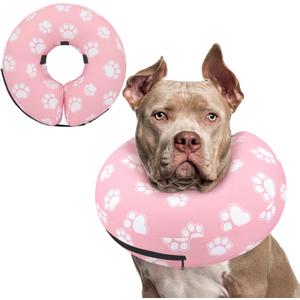 Supet Inflatable Dog Cone Collar Alternative After Surgery, Dog Neck Donut Collar Recovery E Collar for Neuter, Soft Pet Cone for Small Medium Large Dogs (XXL(Neck 18.5"-23.5"), T Paw Pink)