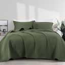 HOMBYS 3 Piece Oversized King Quilt Set Bedspread 128x120 Reversible Lightweight Coverlet Summer Comforter Set (Super King Plus, 128x120, Olive)