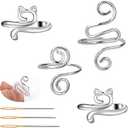 FOUSNOW 4 Pcs Adjustable Crochet Ring, Crochet Tension Rings Set, Finger Knitting Yarn Ring Loop Tools for Women Mother Grandma Gifts, with Sewing Needle, Plastic Storage Box (Style A)