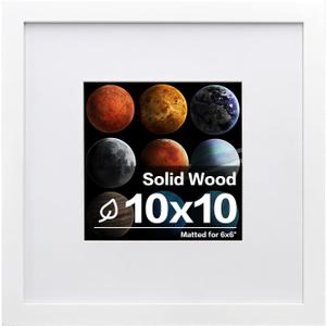 Egofine 10x10 Picture Frame White,Made of Solid Wood with HD Plexiglass for Pictures 6x6 with Mat or 10x10 without Mat, Tabletop and Wall Mounting Display