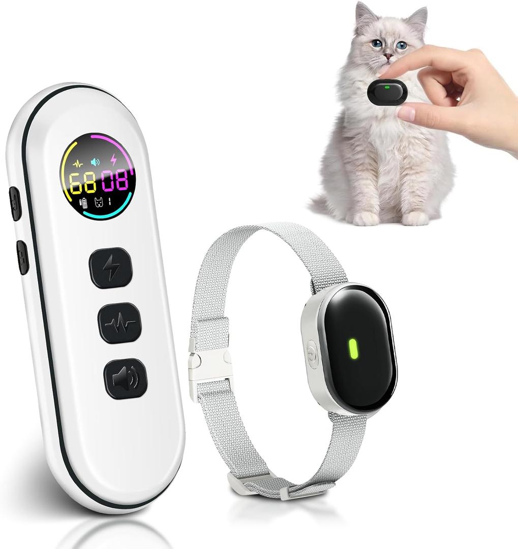 UltraSmall Cat Training Collar, UltraLight & Thin Cat Shock Collar with 1300ft Remote, 198Level Precise Control, Designed for Cats & Small Dogs, Waterproof, Rechargeable (Beige)