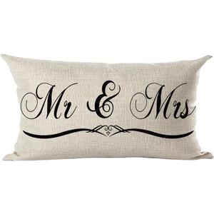 Ramirar Black Word Art Mr & Mrs Simple Style for Family Lover Inspirational Decorative Lumbar Throw Pillow Cover Case Home Living Room Bed Sofa Car Cotton Linen Rectangular 12 x 20 Inches
