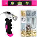 Picture Hanging Kit, 315pcs Hanging Hardware with Hooks, Wire, Nails, D Ring, Wall Hanging Kit with Hangers, Magnetic Level and Small Pink Claw Hammer, nails for hanging pictures for Home Decor