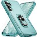 Phone Case for Samsung Galaxy S25 FE [15 FT Military-Grade Drop Protection] with 2X Tempered Glass Screen Protector, Heavy-Duty Shockproof Kickstand Phone Case (Green)