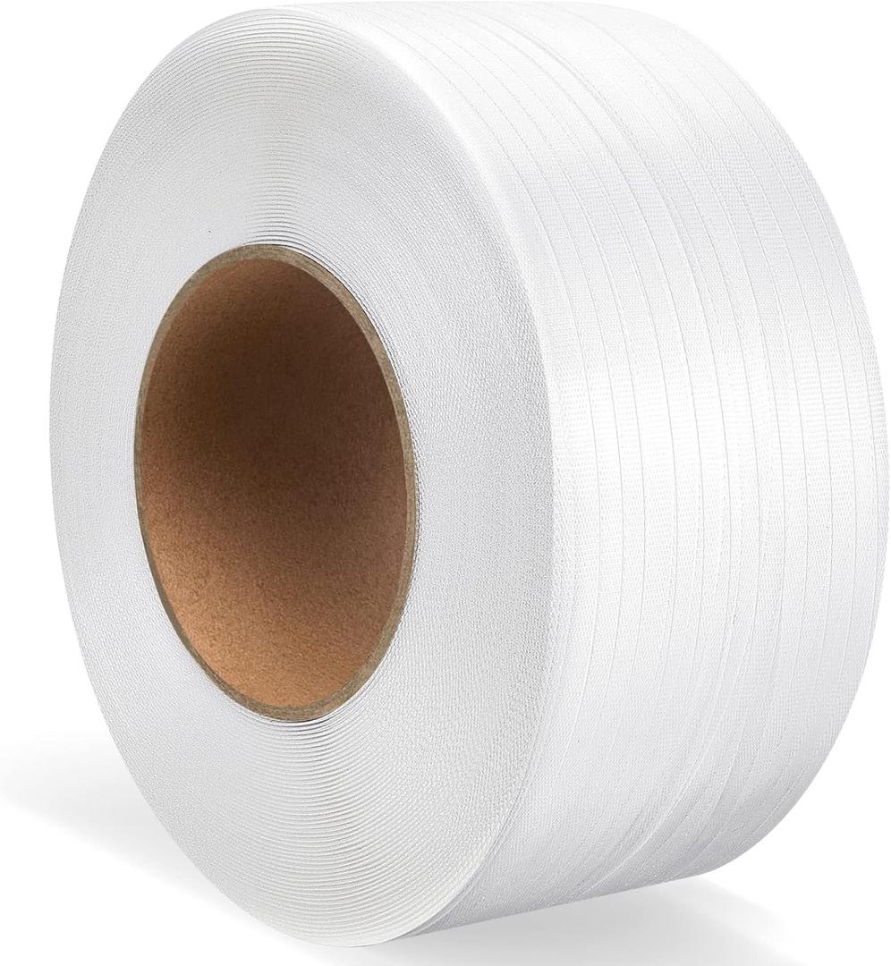 Amylove 1/ 2 Inch Strapping, Polypropylene (PP) Heavy Duty Poly Strapping Roll Packaging Strapping 440 Lbs Break Strength for Banding Packing Industrial Machine (White, 9900 ft)