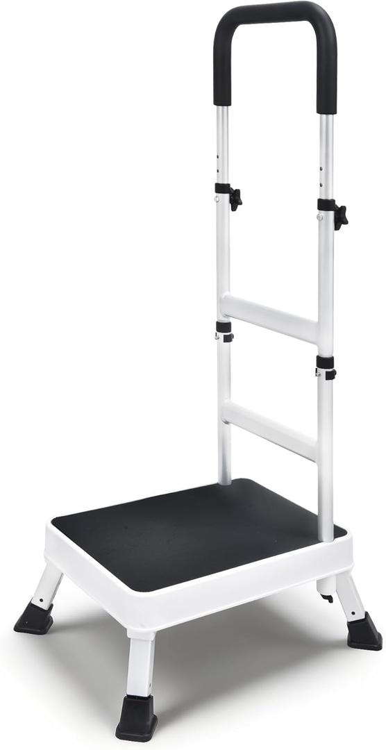 Step Stool with Handle for Elderly - Portable Step Stools for Adults with Adjustable Handle and Legs - Stepping Stool for Bed Supports up to 275 LBS, HDB-503A-E