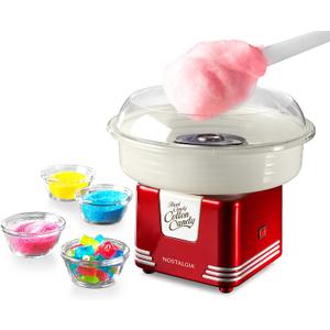 Nostalgia Cotton Candy Machine - Retro Cotton Candy Machine for Kids with 2 Reusable Cones, 1 Sugar Scoop, and 1 Extractor Head  Red
